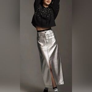 Anthropologie Silver Maxi Skirt